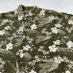 La Cabana Mens L Tropical Floral Print Linen Hawaiian Camp Shirt Vacation Resort